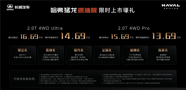 全系2.0T机械四驱 哈弗猛龙燃油版上市：限时换新价13.69万起