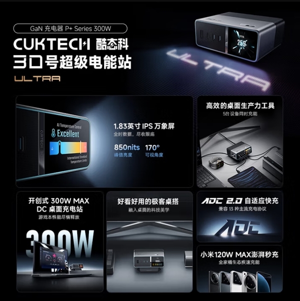 300W+1.83英寸屏！酷态科30号超级电能站Ultra今晚开售：551.65元起